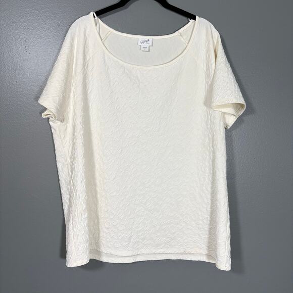 Jaclyn Smith White Textured Leopard Print Top - Size 1X - Women's Plus Size - Picture 1 of 6